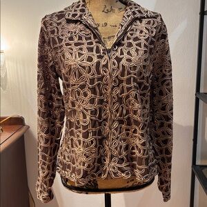 Vintage Embroidered Floral Zip-Up Blouse